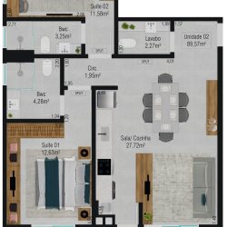 Planta 03 - 2 dorm 89,57m²