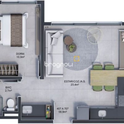 Apartamento com 42m², 1 quarto, 1 garagem, no bairro Estreito em Florianópolis
