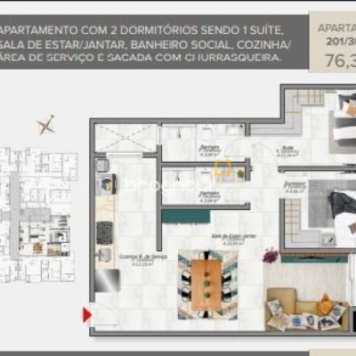 Apartamento com 66m², 2 quartos (sendo 1 suíte), 1 garagem, no bairro Cachoeira do Bom Jesus em Florianópolis