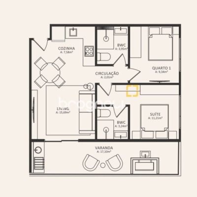 Apartamento com 73m², 2 quartos (sendo 1 suíte), 1 garagem, no bairro Morro das Pedras em Florianópolis