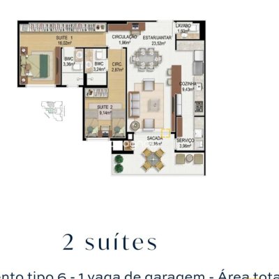Apartamento com 101m², 2 quartos (sendo 2 suítes), 1 garagem, no bairro Centro em Florianópolis
