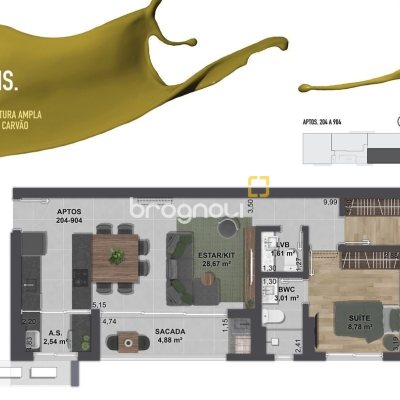 Apartamento com 80m², 2 quartos (sendo 2 suítes), 1 garagem, no bairro Centro em Florianópolis
