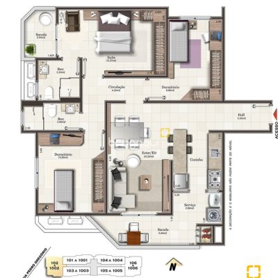 Apartamento com 92m², 3 quartos (sendo 1 suíte), 1 garagem, no bairro Barreiros em São José