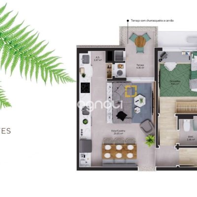 Apartamento com 71m², 2 quartos (sendo 1 suíte), 1 garagem, no bairro Cacupé em Florianópolis