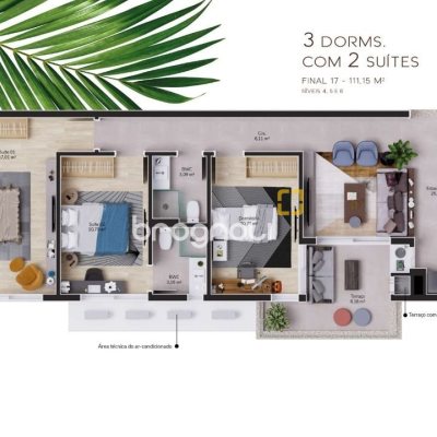 Apartamento com 109m², 3 quartos (sendo 2 suítes), 2 garagens, no bairro Cacupé em Florianópolis