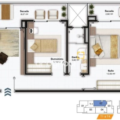 Apartamento com 75m², 2 quartos (sendo 1 suíte), 2 garagens, no bairro Itacorubi em Florianópolis