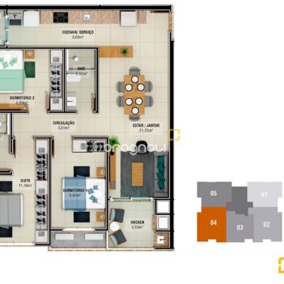 Apartamento com 90m², 3 quartos (sendo 1 suíte), 2 garagens, no bairro Pagani em Palhoça