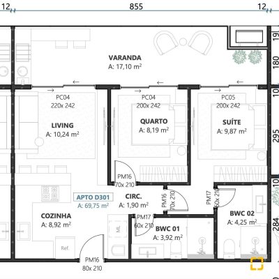 Apartamento com 69m², 3 quartos (sendo 1 suíte), 1 garagem, no bairro Morro das Pedras em Florianópolis