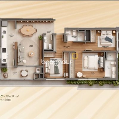 Apartamento com 104m², 3 quartos (sendo 1 suíte), 2 garagens, no bairro Campeche em Florianópolis
