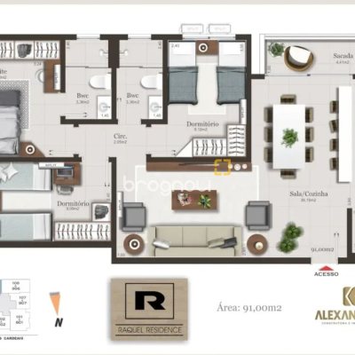 Apartamento com 91m², 3 quartos (sendo 1 suíte), 1 garagem, no bairro Pedra Branca em Palhoça