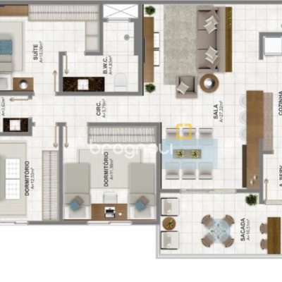 Apartamento com 119m², 2 quartos (sendo 1 suíte), 2 garagens, no bairro Nossa Senhora do Rosário em São José