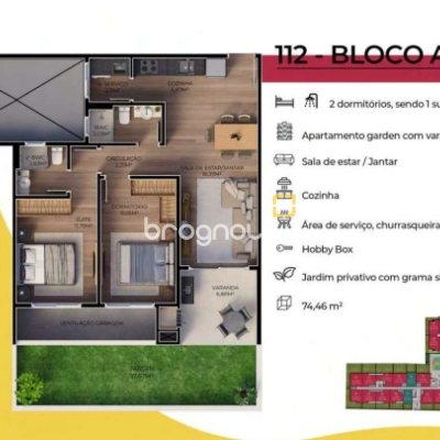Apartamento com 74m², 2 quartos (sendo 1 suíte), 10 garagens, no bairro Ingleses do Rio Vermelho em Florianópolis