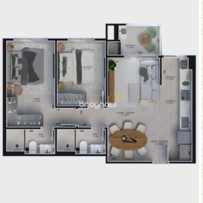 Apartamento com 69m², 2 quartos (sendo 1 suíte), 1 garagem, no bairro Centro em Florianópolis