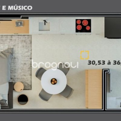 Studio com 34m², 1 quarto, 1 garagem, no bairro Trindade em Florianópolis
