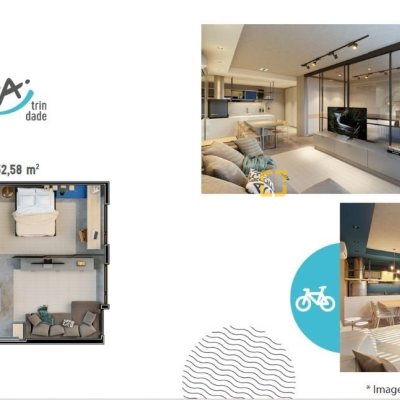 Apartamento com 52m², 1 quarto, 1 garagem, no bairro Trindade em Florianópolis