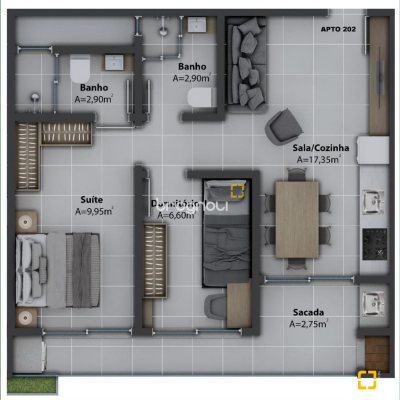 Apartamento com 61m², 2 quartos (sendo 1 suíte), 1 garagem, no bairro Ribeirão da Ilha em Florianópolis