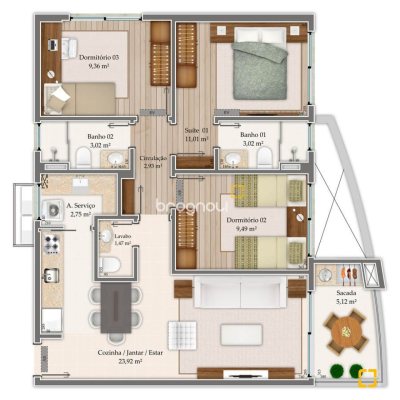 Apartamento com 85m², 3 quartos (sendo 1 suíte), 2 garagens, no bairro Estreito em Florianópolis