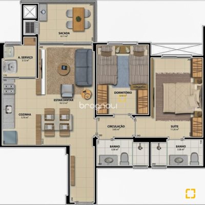 Apartamento com 71m², 2 quartos (sendo 1 suíte), 1 garagem, no bairro Saco Grande em Florianópolis