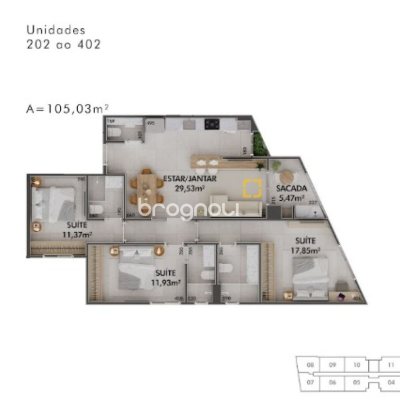 Apartamento com 105m², 3 quartos (sendo 3 suítes), 1 garagem, no bairro Cacupé em Florianópolis
