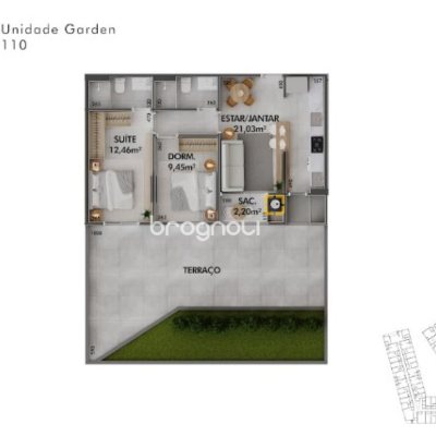 Apartamento com 106m², 2 quartos (sendo 1 suíte), 1 garagem, no bairro Cachoeira do Bom Jesus em Florianópolis