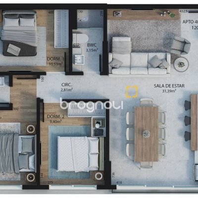 Apartamento com 94m², 3 quartos (sendo 1 suíte), 2 garagens, no bairro Estreito em Florianópolis