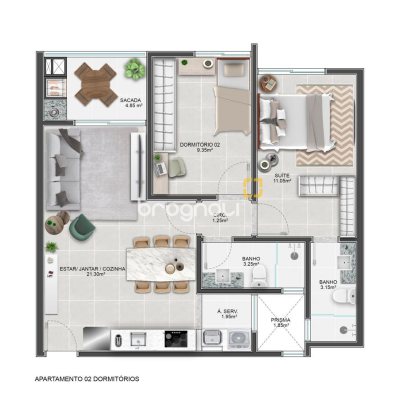 Apartamento com 63m², 2 quartos (sendo 1 suíte), 1 garagem, no bairro Abraão em Florianópolis