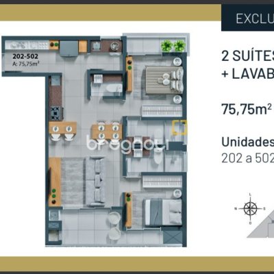Apartamento com 72m², 2 quartos (sendo 2 suítes), 1 garagem, no bairro Jurerê em Florianópolis
