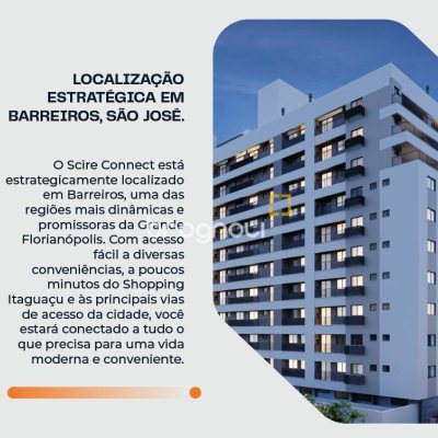Apartamento com 52m², 2 quartos (sendo 1 suíte), 1 garagem, no bairro Barreiros em São José