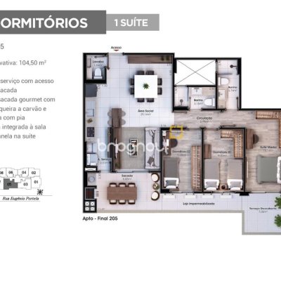 Apartamento com 90m², 3 quartos (sendo 1 suíte), 2 garagens, no bairro Barreiros em São José