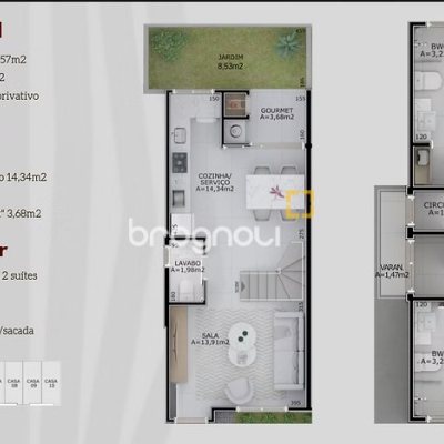Casa com 79m², 2 quartos (sendo 2 suítes), 1 garagem, no bairro Cachoeira do Bom Jesus em Florianópolis