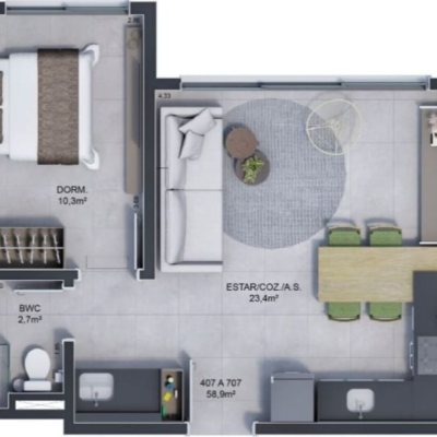Apartamentos com 42m², 1 quarto, 1 garagem, no bairro Estreito em Florianópolis