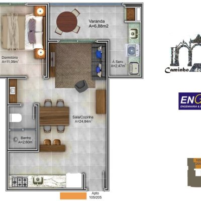 Apartamentos com 53m², 1 quarto, 1 garagem, no bairro Açores em Florianópolis