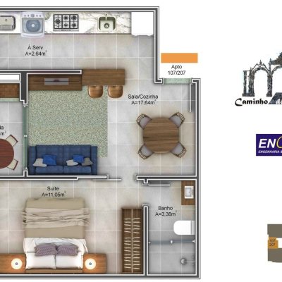 Apartamentos com 44m², 1 quarto, 1 garagem, no bairro Açores em Florianópolis