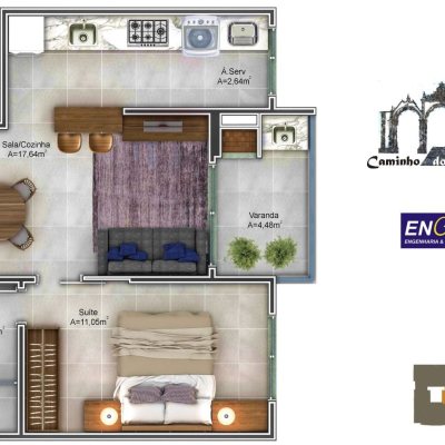 Apartamentos com 44m², 1 quarto, 1 garagem, no bairro Açores em Florianópolis