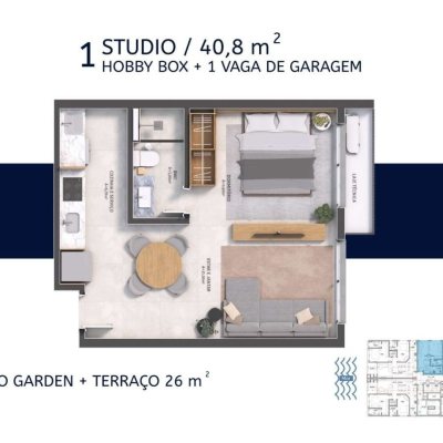 Studio Residencial com 40m², 1 quarto, 1 garagem, no bairro Saco Dos Limões em Florianópolis