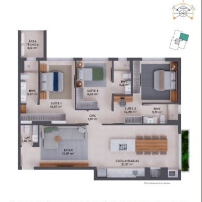 Apartamentos com 109m², 3 quartos, 3 suítes, 1 garagem, no bairro Pedra Branca em Palhoça