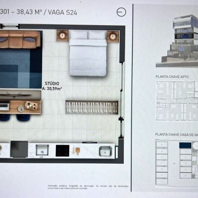 Studio Residencial com 38m², 1 quarto, 1 garagem, no bairro Centro em Florianópolis