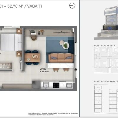 Apartamentos com 52m², 1 quarto, 1 suíte, 1 garagem, no bairro Centro em Florianópolis