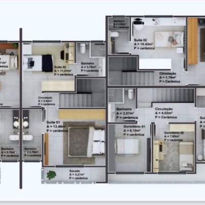 Sobrado Residencial com 80m², 2 quartos, 2 suítes, 1 garagem, no bairro Forquilhas em São José