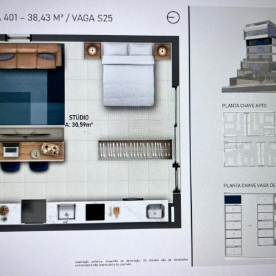 Studio Residencial com 30m², 1 quarto, 1 garagem, no bairro Centro em Florianópolis