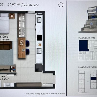 Studio Residencial com 32m², 1 quarto, 1 garagem, no bairro Centro em Florianópolis