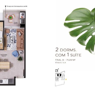 Apartamentos com 71m², 2 quartos, 1 suíte, 1 garagem, no bairro Cacupé em Florianópolis