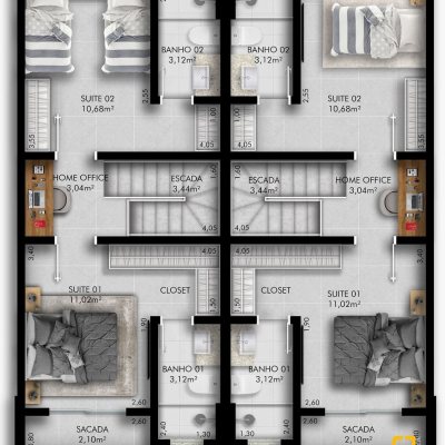 Sobrado Residencial com 84m², 2 quartos, 2 suítes, 1 garagem, no bairro Bela Vista em Palhoça