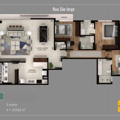 Apartamentos com 153m², 3 quartos, 3 suítes, 3 garagens, no bairro Centro em Florianópolis