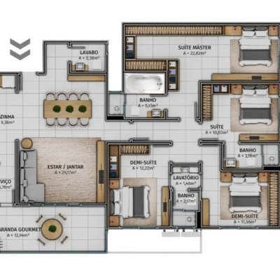 Apartamentos com 154m², 4 quartos, 4 suítes, 2 garagens, no bairro Floresta em São José