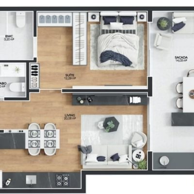 Apartamentos com 58m², 1 quarto, 1 suíte, 1 garagem, no bairro Vila Nova em Imbituba