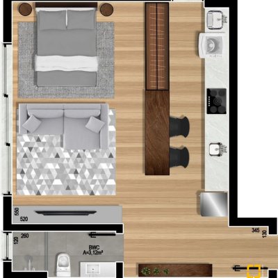 Studio Residencial com 40m², 1 quarto, 1 garagem, no bairro Centro em Florianópolis