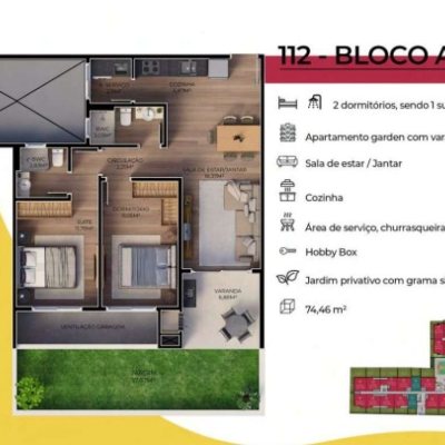 Apartamentos com 74m², 2 quartos (sendo 1 suíte), 10 garagens, no bairro Ingleses do Rio Vermelho em Florianópolis