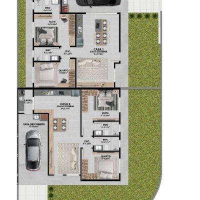 Casa Residencial com 75m², 2 quartos (sendo 1 suíte), 1 garagem, no bairro Forquilhas em São José