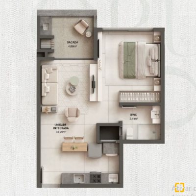 Apartamentos com 49m², 1 quarto, 1 garagem, no bairro Cachoeira Do Bom Jesus em Florianópolis